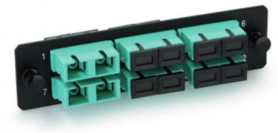 Панель FO-FPM-W120H32-12LC-AQ для FO-19BX с 12 LC адаптерами 12 волокон многомод. OM3/OM4 120х32мм адаптеры а аква (aqua) Hyperline 47885