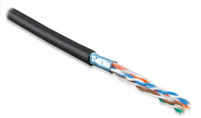 Кабель FUTP4-C5E-S22-OUT-PE-BK (FTP4-C5E-SOLID-22AWG-OUTDOOR-40) витая пара F/UTP кат.5e 4 пары 22 AWG ож (solid) экран-фольга внешн. PE (-40град.C - +60град.C) черн. Hyperline 41659
