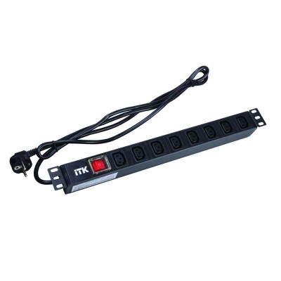 Блок розеток 7 мест PDU (немец. станд.) C13 с LED выкл. 1U шнур 2м вилка ITK PH12-7C131