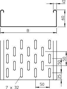 Лоток листовой перфорированный 50х60 L3000 сталь 1мм MKS 605 FS OBO 6055052