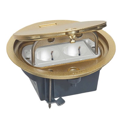 Коробка напольная круглая IP66 с откидной крышкой 4мод. латунь Leg 088063