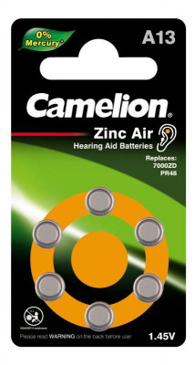 Элемент питания ZA13 Mercury Free A13-BP6 (0%Hg) 1.4В 280мА.ч для слуховых аппаратов BL-6 (блист.6шт) Camelion 12824