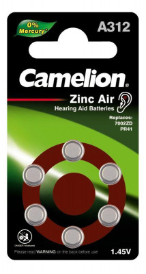 Элемент питания ZA312 Mercury Free A312-BP6 (0%Hg) 1.4В 170мА.ч для слуховых аппаратов BL-6 (блист.6шт) Camelion 12825