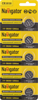 Элемент питания литиевый CR1616 94 779 NBT-CR1616-BP5 (блист.5шт) Navigator 94779