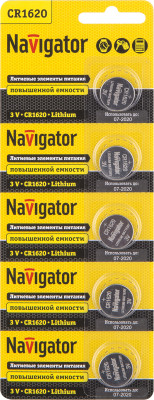 Элемент питания литиевый CR1620 94 780 NBT-CR1620-BP5 (блист.5шт) Navigator 94780