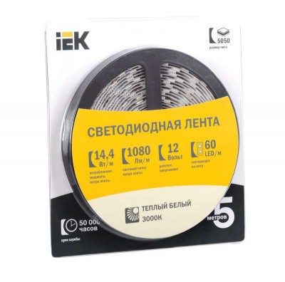 Лента светодиодная LED LSR-5050WW60-14.4-IP20-12V тепл. бел. (уп.5м) ИЭК LSR2-1-060-20-1-05