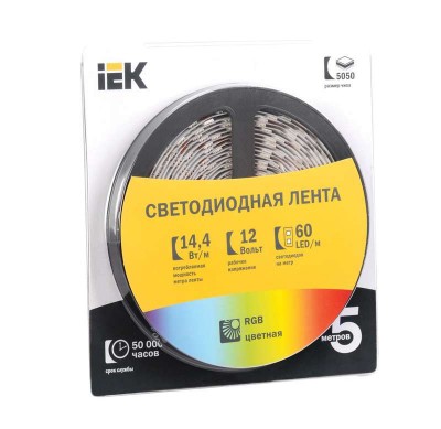 Лента светодиодная LED LSR-5050RGB60-14.4-IP20-12V 14.4Вт/м полноцвет. (уп.5м) IEK LSR2-3-060-20-1-05