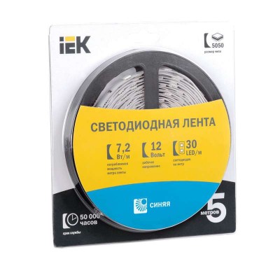 Лента светодиодная LED LSR-5050B30-7.2-IP20-12V син. (уп.5м) ИЭК LSR2-7-030-20-1-05