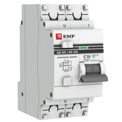 Выключатель автоматический дифференциального тока 2п (1P+N) 16А 100мА АД-32 селект. PROxima EKF DA32-16-100S-pro