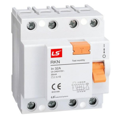 Выключатель дифференциального тока (УЗО) 4п 32А 30мА тип A RKN LS Electric 062400408B