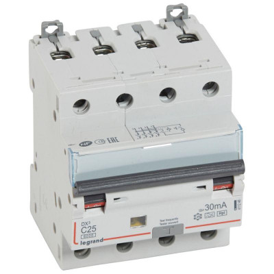 Выключатель автоматический дифференциального тока 4п C 25А 30мА F 6кА DX3 F Leg 411246