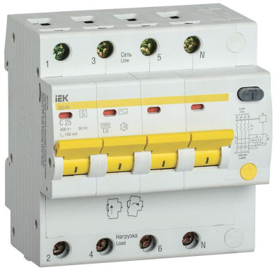Выключатель автоматический дифференциального тока селективный 4п 25А 100мА тип AC АД14S IEK MAD13-4-025-C-100