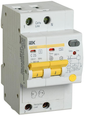Выключатель автоматический дифференциального тока селективный 2п 25А 300мА тип A АД12MS IEK MAD123-2-025-C-300
