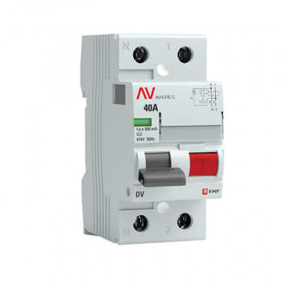 Выключатель дифференциального тока (УЗО) 2п 40А 500мА тип AC DV AVERES EKF rccb-2-40-500-ac-av
