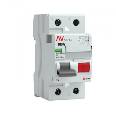 Выключатель дифференциального тока (УЗО) 2п 100А 500мА тип AC DV AVERES EKF rccb-2-100-500-ac-av