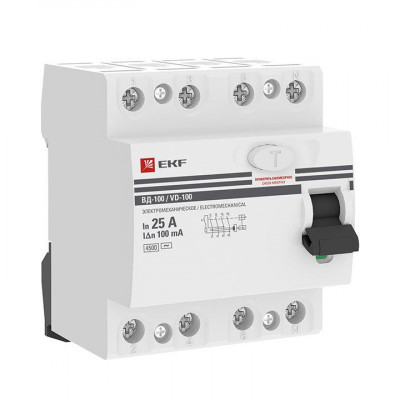 Выключатель дифференциального тока (УЗО) 4п 25А 100мА тип AC ВД-100 (электромех.) PROxima EKF elcb-4-25-100-em-pro