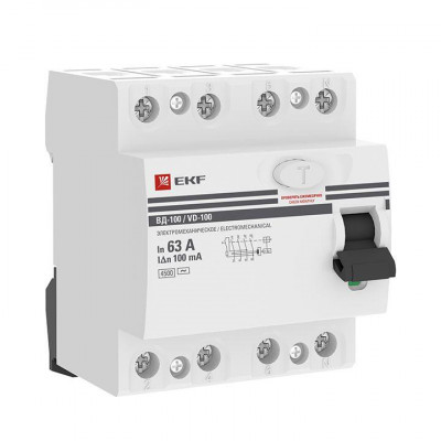 Выключатель дифференциального тока (УЗО) 4п 63А 100мА тип AC ВД-100 (электромех.) PROxima EKF elcb-4-63-100-em-pro