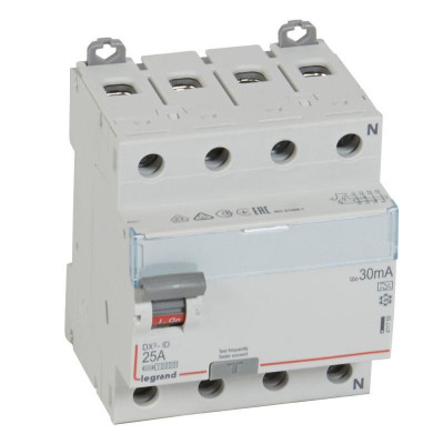 Выключатель дифференциального тока (УЗО) 4п 25А 30мА тип A DX3 N справа Leg 411759