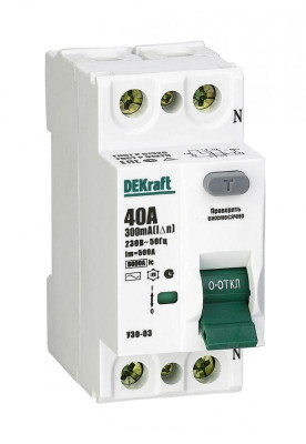 Выключатель дифференциального тока (УЗО) 2п 25А 300мА тип AC 6кА УЗО-03 DEKraft 14068DEK