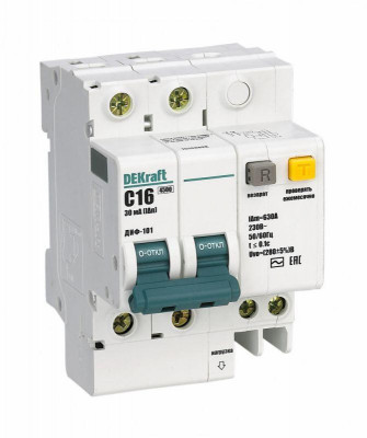 Выключатель автоматический дифференциального тока 2п (1P+N) C 50А 30мА тип AC + OV ДИФ-101 со встроен. защитой от сверхтоков DEKraft 15153DEK