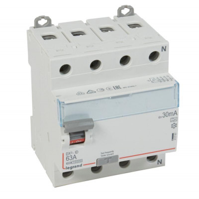 Выключатель дифференциального тока (УЗО) 4п 63А 30мА тип A DX3 N справа Leg 411761