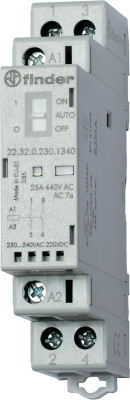 Контактор модульный 2NO 25А AgSnO2 48В AC/DC 17.5мм IP20 опции: переключатель Авто-Вкл-Выкл + мех.индикатор + LED FINDER 223200484340PAS