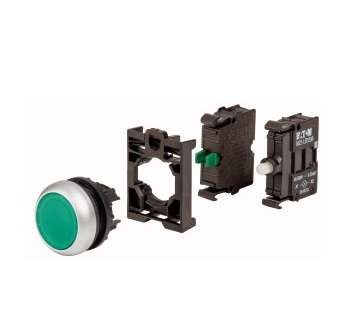 Кнопка без фиксации 1НО 230В AC с подсвет. M22-DL-G-K10LED230-BVP зел. EATON 132603