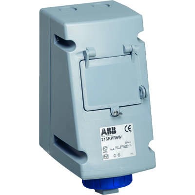 Розетка 216RPR6W 16А 2P+E 6ч с УЗО IP44 ABB 2CMA168324R1000
