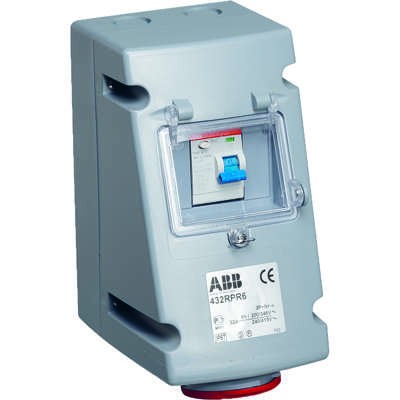 Розетка 332RPR6 32А 3P+E 6ч с УЗО IP44 ABB 2CMA168291R1000