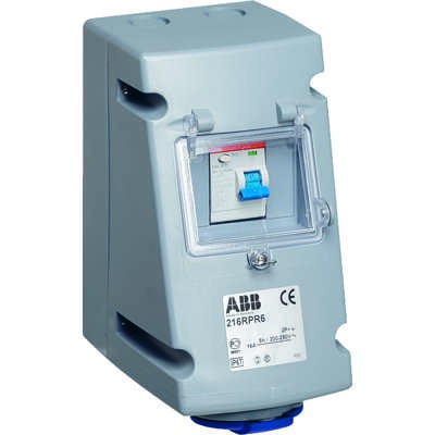 Розетка 216RPR6 16А 2P+E с УЗО IP44 ABB 2CMA168261R1000