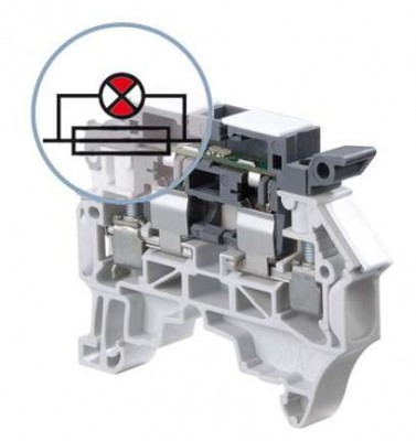Клемма ZS4-SF1-R1 держатель предохран. 5х20мм 5х25мм 4кв.мм с красн. светодиодом-индикатором сгор. предох. 24-60В ABB 1S
