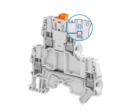 Клемма винт. ZS4-D2-S-T2 - 4 кв.мм 2 уровня 4 зажима ножевой разъединитель на верхнем уровне 2 тест. Розетки на верхнем