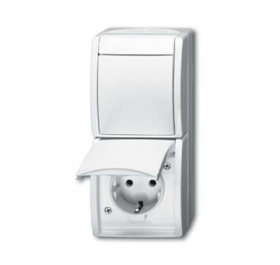 Блок из 1-кл. переключателя и розетки SCHUKO для откр. монтажа IP44 серия ocean альп. бел. ABB 2CKA001684A0327
