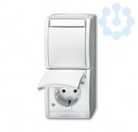 Блок из 1-кл. переключателя и розетки SCHUKO для откр. монтажа IP44 серия ocean альп. бел. ABB 2CKA001684A0327