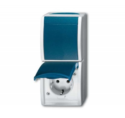 Блок из 1-кл. переключателя и розетки SCHUKO для откр. монтажа IP44 серия ocean сер./сине-зел. ABB 2CKA001684A0316
