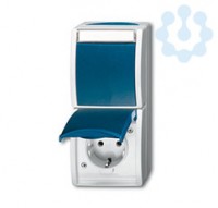 Блок из 1-кл. переключателя и розетки SCHUKO для откр. монтажа IP44 серия ocean сер./сине-зел. ABB 2CKA001684A0316