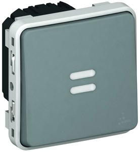Выключатель 1-кл. СП Plexo 250В IP55 с выдержкой времени с подсветкой механизм сер. Leg 069504