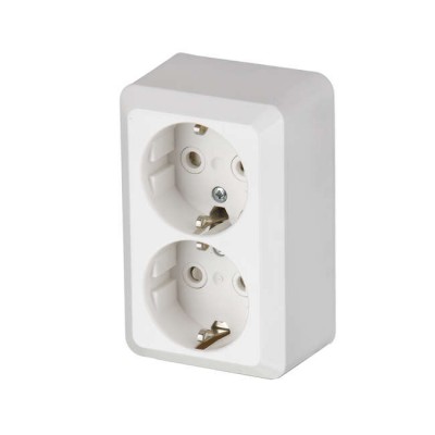 Розетка 2-м ОП Jussi 16А IP21 250В с заземл. Double Schuko зажим. клеммы бел. ABB 2TKA000994G1