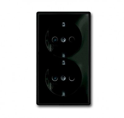 Розетка 2-м Schuko Basic 55 16А 250В защ. шторки black ABB 2021-0-0381