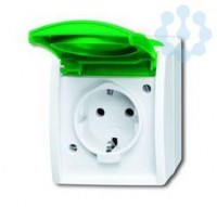 Розетка 1-м ОП Ocean 16А IP44 250В Schuko с зел. крышкой бел. ABB 2CKA002083A0837