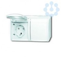 Розетка 2-м ОП Ocean 16А IP44 горизонт. 250В Schuko защ. шторки альп. бел. ABB 2CKA002084A0723