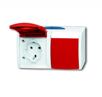 Розетка 2-м ОП Ocean 16А IP44 250В Schuko с красн. крышкой сер./син./зел. ABB 2CKA002084A0700