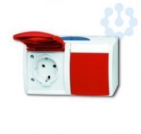 Розетка 2-м ОП Ocean 16А IP44 250В Schuko с красн. крышкой сер./син./зел. ABB 2CKA002084A0700