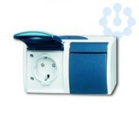 Розетка 2-м ОП Ocean 16А IP44 250В Schuko защ. шторки сер./син./зел. ABB 2CKA002084A0720