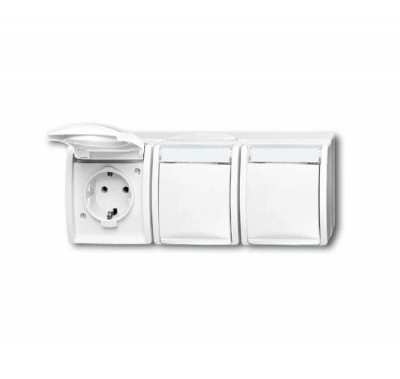 Розетка 3-м ОП Ocean 16А IP44 250В Schuko с полем для надписи альп. бел. ABB 2CKA002084A0716