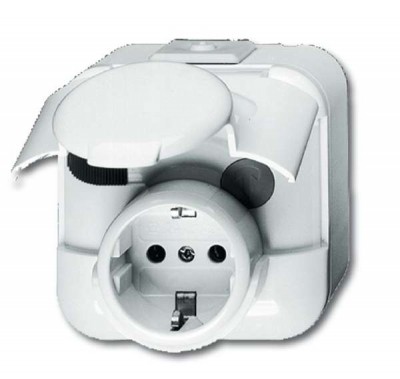 Розетка Schuko ОП Busch-Duro 2000 WS 16А с УЗО 30мА KS IP44 сер. ABB 3116-0-0639
