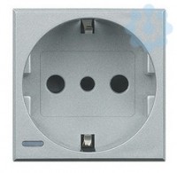 Розетка 1-м СП 2мод. Axolute 16А IP20 2P+E с центр. и боков. заземл. Schuko защ. шторки немецк. стандарт алюм. Leg BTC HC4140