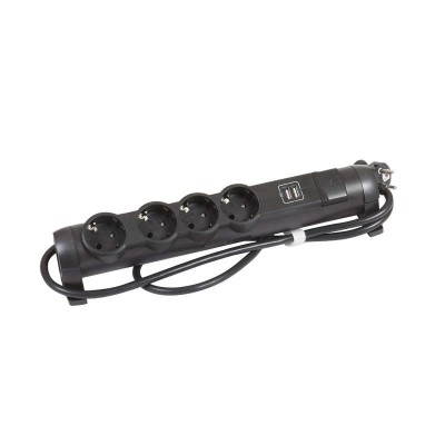 Удлинитель 4х1.5м 16А IP20 2хUSB+4х2P+E черн. Leg 694616