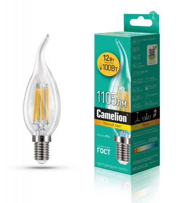 Лампа светодиодная филаментная LED12-CW35-FL/830/E14 12Вт 220В Camelion 13710