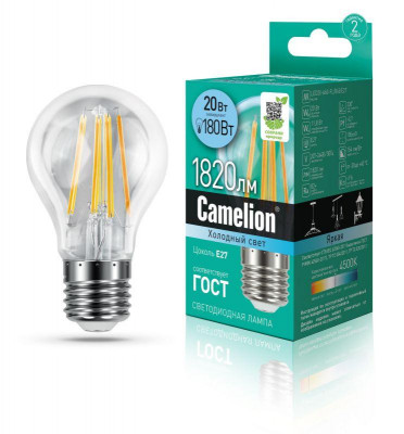 Лампа светодиодная филаментная LED20-A60-FL/845/E27 20Вт 220В Camelion 13719